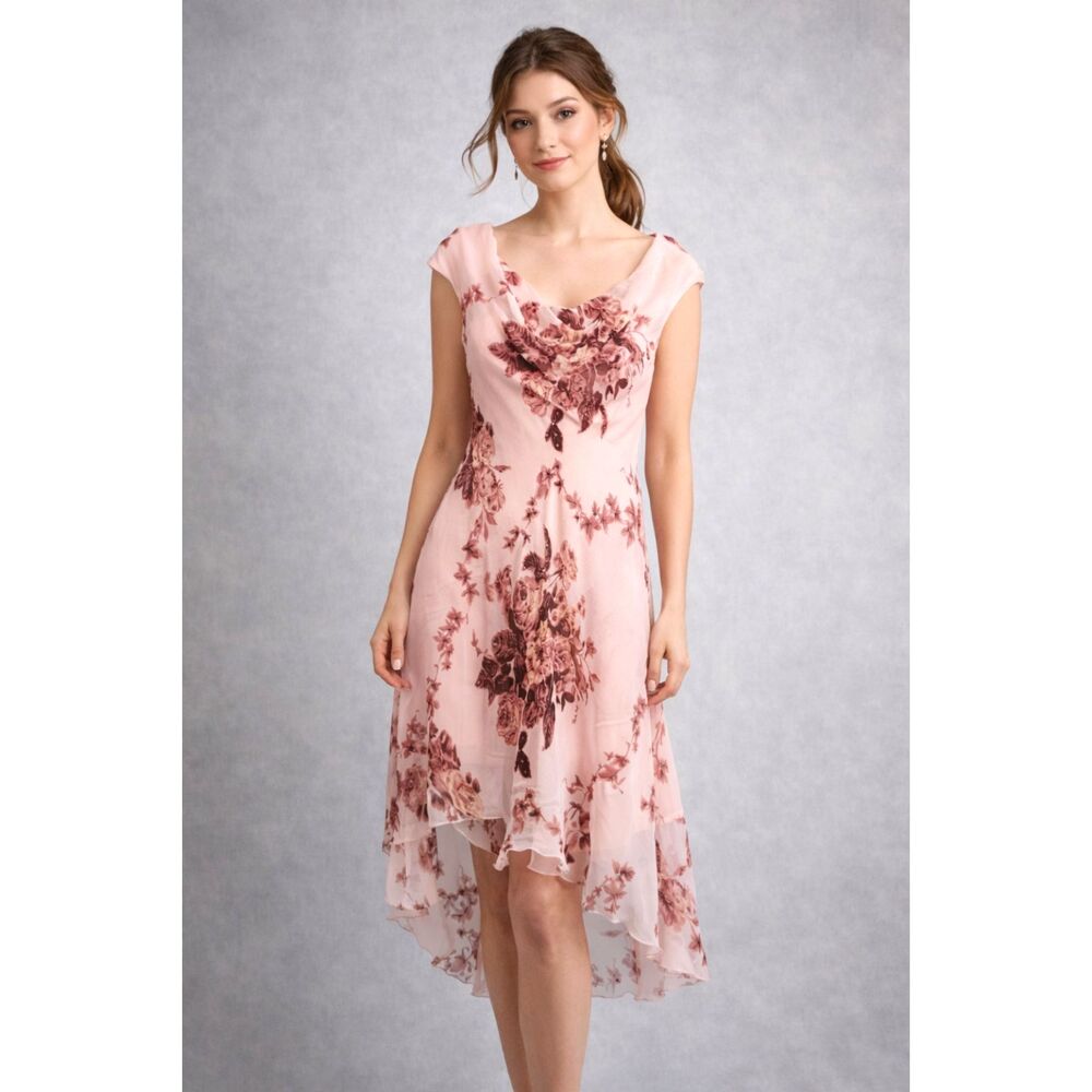 Connected Y2K dress VTG sequins floral cowl neck high low hem fairy women Lp